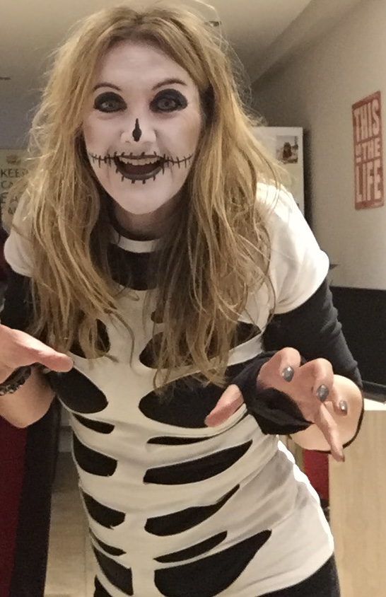 Woman in skeleton costume